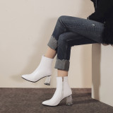 Arden Furtado fashion women's shoes in winter 2019 women's boots pointed toe pure color white chunky heels zipper short boots
