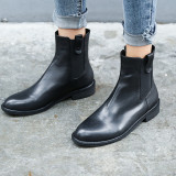 Fashion women's shoes in winter 2019 round toe women's boots short boots pure color concise black leather mature classics