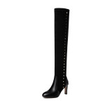 Arden Furtado fashion women's shoes in winter 2019 pointed toe stilettos heels zipper over the knee high boots concise mature