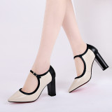 Summer 2019 fashion trend women's shoes pointed toe chunky heels small size 32  big size 41 online celebrity buckle pumps ladylike temperament