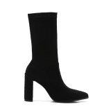 Arden Furtado fashion women's shoes in winter 2019 pointed toe chunky heels pure color slip-on women's boots joker