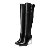 Arden Furtado fashion women's shoes in winter 2019 pointed toe stilettos heels black zipper over the knee high boots elegant