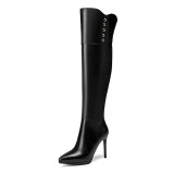 Arden Furtado fashion women's shoes in winter 2019 pointed toe stilettos heels black zipper over the knee high boots elegant