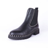 Arden Furtado fashion women's shoes winter 2019 round toe zipper pure color short boots slip-on rivet small size 33 big size 43