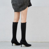 Arden Furtado 2019 fashion trend women's shoes pointed toe coffee slip-on stilettos heels elegant concise knee high boots