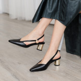 Summer 2019 fashion trend women's shoes pointed toe chunky heels joker online sandals celebrity narrow band big size 42
