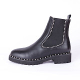 Arden Furtado fashion women's shoes winter 2019 round toe zipper pure color short boots slip-on rivet small size 33 big size 43