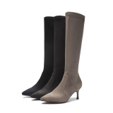 Arden Furtado 2019 fashion trend women's shoes pointed toe coffee slip-on stilettos heels elegant concise knee high boots
