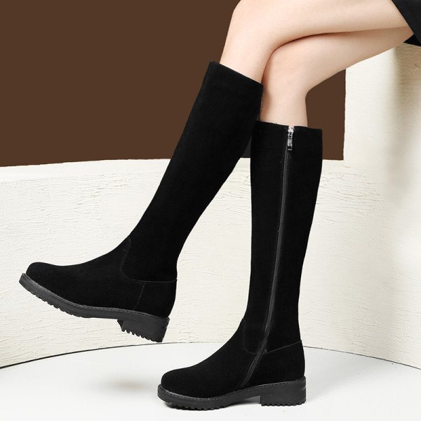 Arden Furtado fashion women's shoes in winter 2019 black leather knee high boots concise comfortable round toe classics zipper