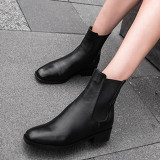Arden Furtado fashion women's shoes in winter 2019 slip-on women's boots short boots concise mature black leather round toe