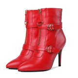 Arden Furtado fashion women's shoes in winter 2019 pointed toe stilettos heels zipper buckle short boots leather big size 43