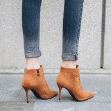 2019 stilettos high heels ankle boots cross tied pointed toe women's shoes ladies brown fashion boots