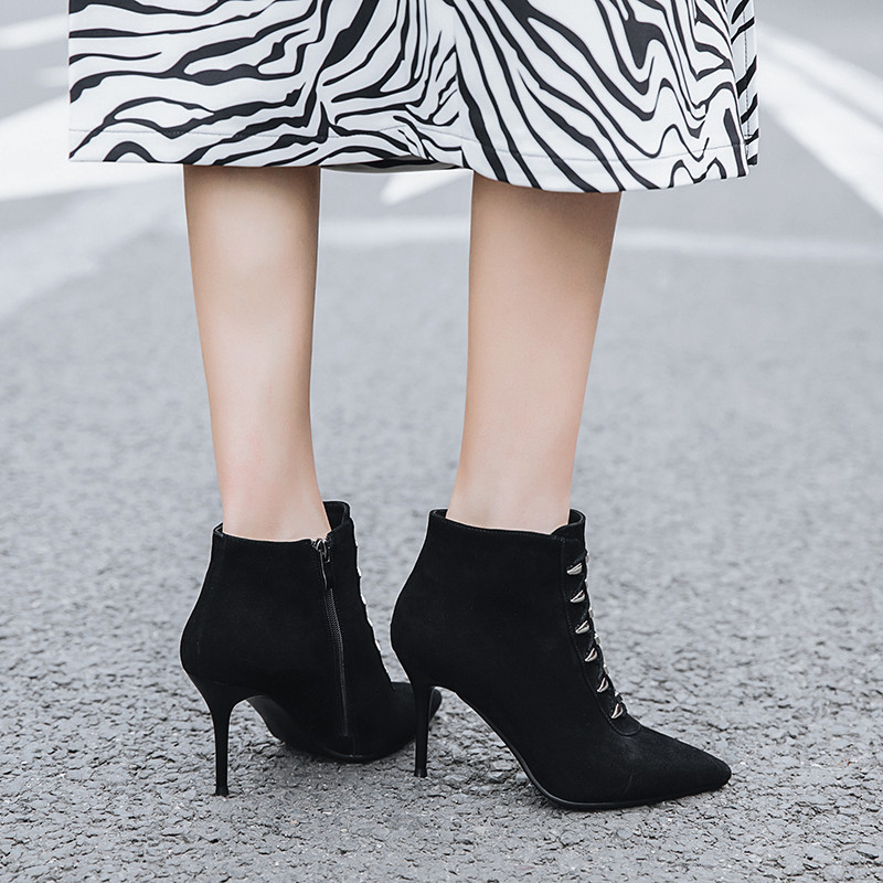 US$ 51.00 - 2019 stilettos high heels ankle boots cross tied pointed toe women's shoes ladies
