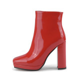 2019 spring autumn chunky heels platform red genuine leather ankle boots women's shoes zipper fashion shoes
