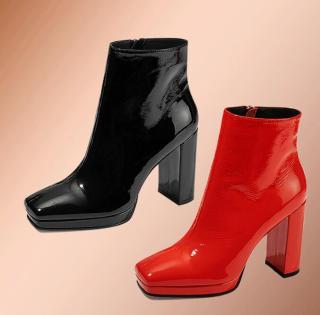 2019 spring autumn chunky heels platform red genuine leather ankle boots women's shoes zipper fashion shoes