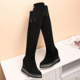 Arden Furtado fashion women's shoes in winter 2019 round toe increase over the knee high boots zipper elegant pure color