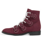 Arden Furtado fashion women's shoes in winter 2019 buckle women's boots red brown naked pink pointed toe  short boots personality concise rivet