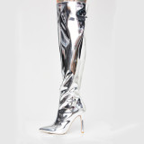 Arden Furtado fashion women's shoes in winter 2019 pointed toe stilettos heels red silver zipper big size 48 small size 33 over the knee high boots