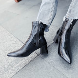 Arden Furtado fashion women's shoes in winter 2019 pointed toe chunky heels zipper short boots joker women's boots elegant