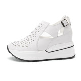 Arden Furtado summer 2019 fashion women's shoes white casual shoes genuine leather breathable hollow out wedges loafers 40 new