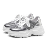 Arden Furtado spring and autumn 2019 fashion women's shoes cross lacing mature silver personality pure color gym shoes