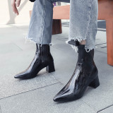 Arden Furtado fashion women's shoes in winter 2019 pointed toe chunky heels zipper short boots joker women's boots elegant