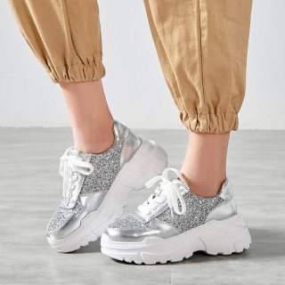 Arden Furtado spring and autumn 2019 fashion women's shoes cross lacing mature silver personality pure color gym shoes