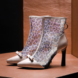 Arden Furtado spring and autumn 2019 fashion women's shoes pointed toe stilettos heels zipper sweet short boots leopard print