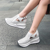 Arden Furtado summer 2019 fashion women's shoes white casual shoes genuine leather breathable hollow out wedges loafers 40 new