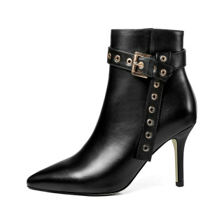 Arden Furtado fashion women's shoes in winter 2019 pointed toe stilettos heels zipper short boots buckle metal decoration