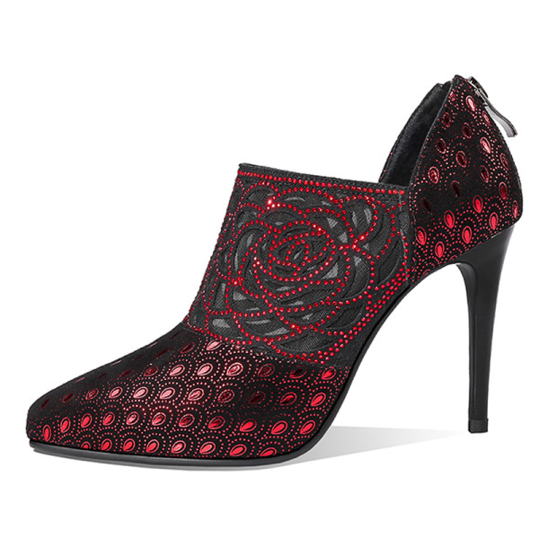 Arden Furtado spring and autumn 2019 fashion women's shoes pointed toe stilettos heels zipper pumps elegant crystal rhinestone