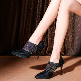 Arden Furtado spring and autumn 2019 fashion women's shoes pointed toe stilettos heels zipper pumps elegant crystal rhinestone