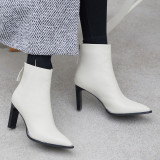 Arden Furtado fashion women's shoes in winter 2019 pointed toe chunky heels zipper short boots beige pure color big size 41