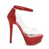 Arden Furtado summer 2019 fashion glitter women's shoes buckle red sandals stilettos heels platform party shoes size 32 33