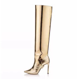 Arden Furtado spring and autumn 2019 fashion women's shoes pointed toe stilettos heels office lady classics leather slip-on gold knee high boots