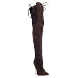 stilettos over the knee boots leopard high heels 12cm boots women's fashion shoes cross tied sexy shoes