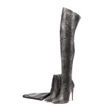 Arden Furtado Europe and America fashion women's shoes in winter 2019 pointed toe snake pattern stilettos heels slip-on zipper big size 45 over the knee high boots