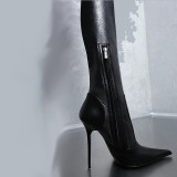 Arden Furtado women's shoes pointed toe over the knee high boots stilettos heels black zipper thigh-high boots