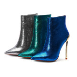 Arden Furtado spring and autumn fashion women's shoes pointed toe green blue stilettos heels ankle boots