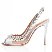Arden Furtado summer  fashion women's shoes peep toe PVC slip-on silver elegant crystal rhinestone sandals