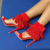 Arden Furtado summer 2019 fashion trend women's shoes party shoes  fringed sexy elegant red sandals ladylike temperament buckle