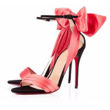 Arden Furtado summer 2019 fashion trend women's shoes narrow band leather concise pink butterfly-knot stilettos heels buckle sandals party shoes ladylike temperament personality