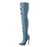 Arden Furtado fashion women's shoes  2019 pointed toe stilettos heels zipper blue denim jeans boots over the knee  thigh high boots