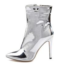 Arden Furtado fashion women's shoes in winter 2019 pointed toe stilettos heels zipper silver pure color classics office lady short boots