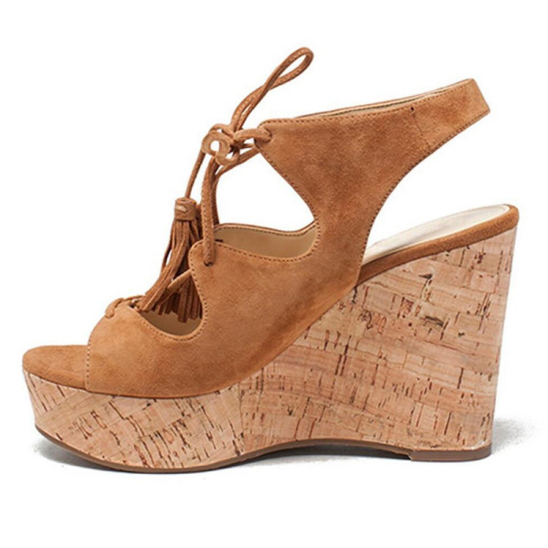 Arden Furtado summer 2019 fashion trend women's shoes wedges sandals lace up fringed waterproof concise brown retro classics