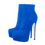 Arden Furtado fashion women's shoes round toe stilettos heels zipper royalblue platform ankle boots elegant ladies boots