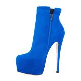 Arden Furtado fashion women's shoes round toe stilettos heels zipper royalblue platform ankle boots elegant ladies boots