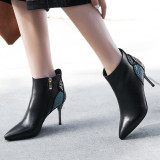 Arden Furtado spring and autumn 2019 fashion women's shoes pointed toe stilettos heels zipper short boots mature office lady