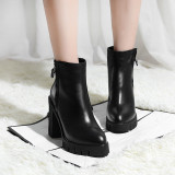 Arden Furtado fashion women's shoes in winter 2019 chunky heels zipper short waterproof boots pure color white concise mature