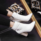 Arden Furtado fashion women's shoes in winter 2019 chunky heels zipper short boots pure color white concise mature buckle